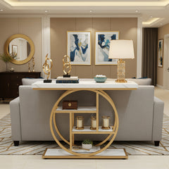 Four Story Console Table Slim Hallway, Entrance Table with Circular Base, Narrow Wooden Decorative Table with Storage Rack, Console Table for Living Room.