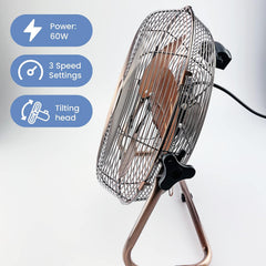 Schallen Copper Metal High Velocity Cold Air Circulator Adjustable Floor Fan with 3 Speed Settings (14