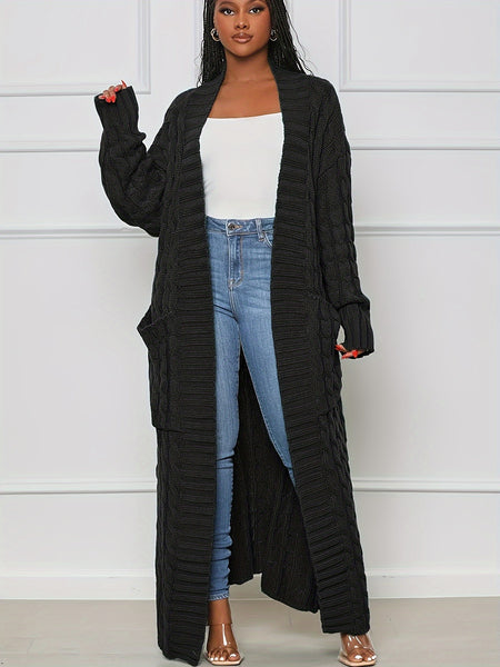 Women's Elegant Long Sweater Coat - Formal & Everyday Chic, Machine Washable Winter Outerwear with Side Pockets - Sophisticated Office to Party Outfits