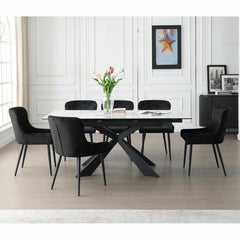 Indus Valley Kia Ceramic Extending Dining Table + 6 Black Chairs, Seats 6-8