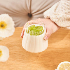 Set of 6 Striped Glass Cups, 350ml Drinking Glasses for Hot & Cold Beverages, Durable Transparent Tumblers with Elegant Texture for Water, Juice, Coffee, Tea, Wine, Desserts, Dishwasher Safe Glassware