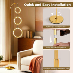 DORTALA 3-Circle LED Floor Lamp | Foot Pedal Switch, 3 Color Temperatures, Metal End, Matte, Modern Style, Plug Powered, British Specification Plug