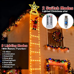 Fohil 9.8FT Christmas Ladder Lights with Top Star & Climbing Santa, Waterproof Outdoor Christmas Lights 8 Lighting Modes, Outdoor Christmas Decorations for Window Garden Wall Tree Xmas Decor