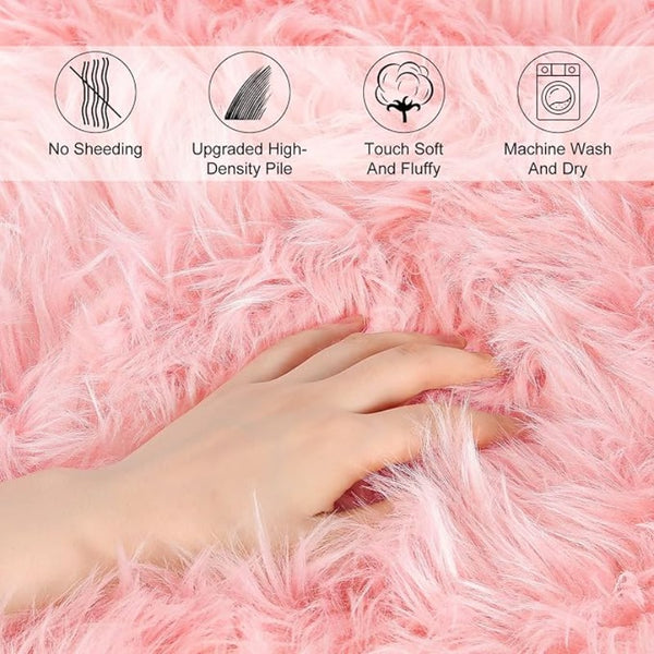 Ultra Soft Faux Fur Rug, Pink Fluffy Shaggy Small Area Rugs, Non Slip Area Floor Carpet, Soft and Cozy for Living Room, Bedroom, Sofa, Chair, Machine Washable