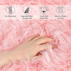 Ultra Soft Faux Fur Rug, Pink Fluffy Shaggy Small Area Rugs, Non Slip Area Floor Carpet, Soft and Cozy for Living Room, Bedroom, Sofa, Chair, Machine Washable
