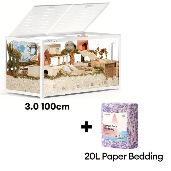 (Free 20L Random Color Paper Bedding)BUCATSTATE 120cm Hamster Cage 3.0 : Spacious Stackable Metal Cage For Dwarf And Syrian Hamsters, Gerbils, And Mice-Easy Top Access And Quick Assembly