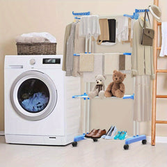 Foldable Extra Large Clothes Drying Rack 4 Tier For Indoor Outdoor Laundry Room Laundry Garment Dryer Stand Adjustable Rolling Laundry