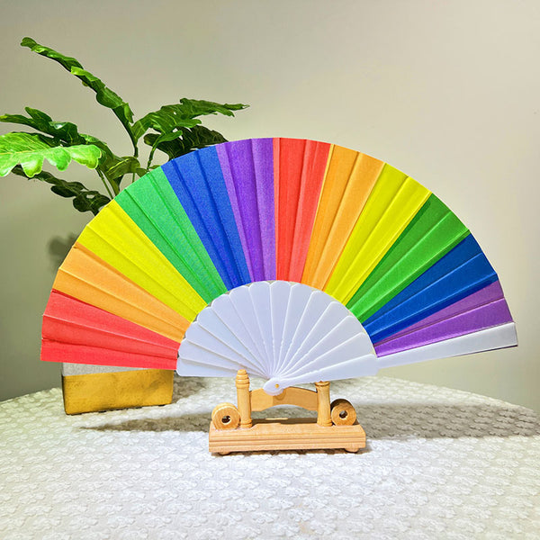 Rainbow Folding Fan, Plastic Fan, Bone Dance Fan, Photography Prop, Craft Gift Fan, Fabric Fan