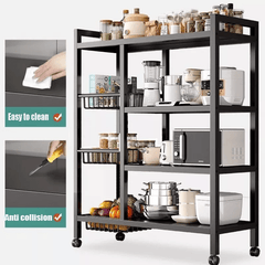 Four-Tier Robust Fruit Storage Rack for The Kitchen, Featuring Detachable Baskets on Wheels, Designed for Organizing Fruits And Vegetables in Indoor Kitchen Spaces