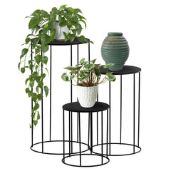 GEEZY Plant Stands Indoor, Set of 3 - Black Round Metal Flower Pot Stand, Aesthetically Pleasing Modern Planter Holders & Decorative Display Rack, Living Room Accessories for Home & Office