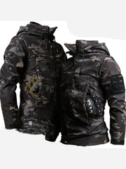 Men's Autumn and Winter Plush and Thick Fleece Suit Jacket, Long Pants, Warm Outdoor Wear Resistant Hiking, Multi Pocket Plush Suit Jacket Set, Detachable Hat Zipper Outdoor Jacket Set, Workwear Camouflage