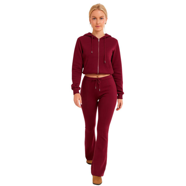 ZIPLORE Women'S Cropped Zip Hoodie and High-Waisted Bell Bottom Trousers Lounge Set for Casual, Athleisure & Streetwear - Suits, Womenswear Long Sleeve Minimalist Suits Womenswear Comfort Adjustable Clothing Drawstring Elegant Everyday Chic Loungewear Mat