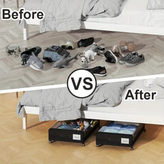 Lunaluke 1/2/4pcs Under Bed Storage with Wheels XXL 60L Large Capacity Rolling Underbed Storage Bins Organizer for Clothes, Shoes, Blankets, Toys, Books and Seasonal Items, Space-Saving Under Bed Drawer Box for Bedroom, Closet, Dorm, Living Room and Kids