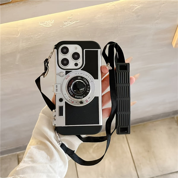 Phone Case: Creative Retro Camera Design Phone Case Women 3D Full Coverage with Detachable Strap Compatible with iPhone 11 12 13 14 15 16 17 Series Perfect Holiday Gift Idea