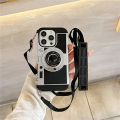 Phone Case: Creative Retro Camera Design Phone Case Women 3D Full Coverage with Detachable Strap Compatible with iPhone 11 12 13 14 15 16 17 Series Perfect Holiday Gift Idea