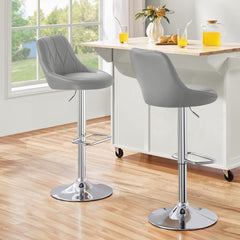 Costoffs Bar Stools Set of 2 Faux Leather Swivel Barstools, Height Adjustable, Modern Bar Chairs with Ergonomic Backrest, Cushioned Seat, Chrome Footrest for Home Kitchen Island Bar Counter, Dark Grey/Black/Retro Brown/White/Light Grey