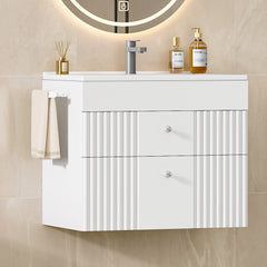 Wall-mounted Vanity with Integrated Washbasin, Bathroom Cabinet Featuring 2 Drawers And Towel Rack, Ample Storage Capacity, Modern Minimalist Design, 40 X 60 X 50cm, White
