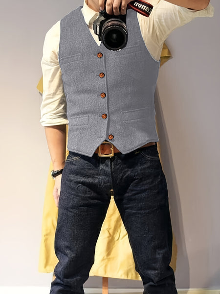 Men'S Vest Wool Blend Herringbone Vintage Men'S Fashion Vest, Groom Best Man Formal Wedding Party Casual Vest