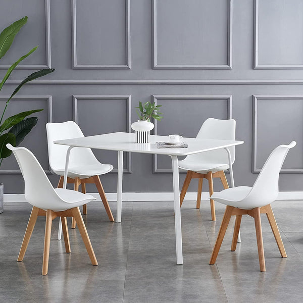 mcc direct Set of 4 Dining Chairs Wooden Legs Soft Cushion Pad Stylish DELUXE Retro Lounge Dining Office EVA
