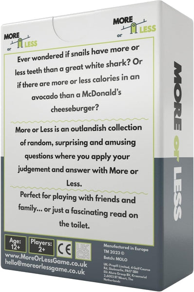 More or Less First Edition Card Game - How Good Is Your Judgement? 2 Players + | Secret Santa or Stocking Filler for Him or Her | for Kids, Teens & Adults | Play Anywhere | Age 12+