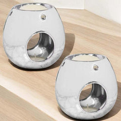 Silver Wax Melt Warmer Oil Tea Light Aroma - 2 PACK - Luxury Glass Round