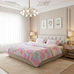 3-Piece Fluffy Tie Dye Duvet Cover Set - Pink Dreamy Princess Style, Romantic Enchanted Glamorous Bedding (1 Duvet + 2 Pillow Shams, No Insert, Easy Care)