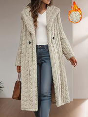 Fashionable Long Hooded Solid Color Cardigan Coat, Autumn/Winter Thickened Plush Outerwear, Warm, Versatile, and Suitable for Commuting