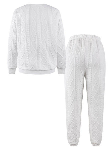Drop-shoulder Round-neck Long-sleeve Sweatshirt with Patchwork, Y Long Pants Casual Set