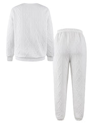 Drop-shoulder Round-neck Long-sleeve Sweatshirt with Patchwork, Y Long Pants Casual Set