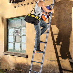 Telescoping Ladder 10.5ft/3.2m Stainless Steel Telescopic Extension Ladder Heavy Duty Collapsible Ladder Non-slip Angled Feet Securing Strap Delicate Design for Home Loft RV Ladder 330 lbs Capacity