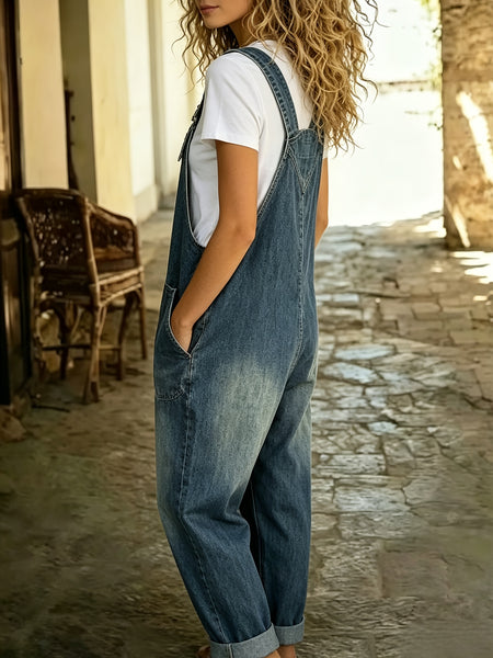 2026 New Women'S Retro Summer Clothing, Denim Dungarees Jumpsuit with Pockets, Wide-Leg Pants, Straight-Leg Trousers, Jeans, Fashion Versatile Outfits for Lady, Suit for Spring/Summer/Autumn, Loose Fit, Perfect for Casual Occasions/Commute