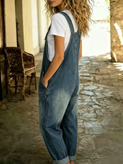 2026 New Women'S Retro Summer Clothing, Denim Dungarees Jumpsuit with Pockets, Wide-Leg Pants, Straight-Leg Trousers, Jeans, Fashion Versatile Outfits for Lady, Suit for Spring/Summer/Autumn, Loose Fit, Perfect for Casual Occasions/Commute