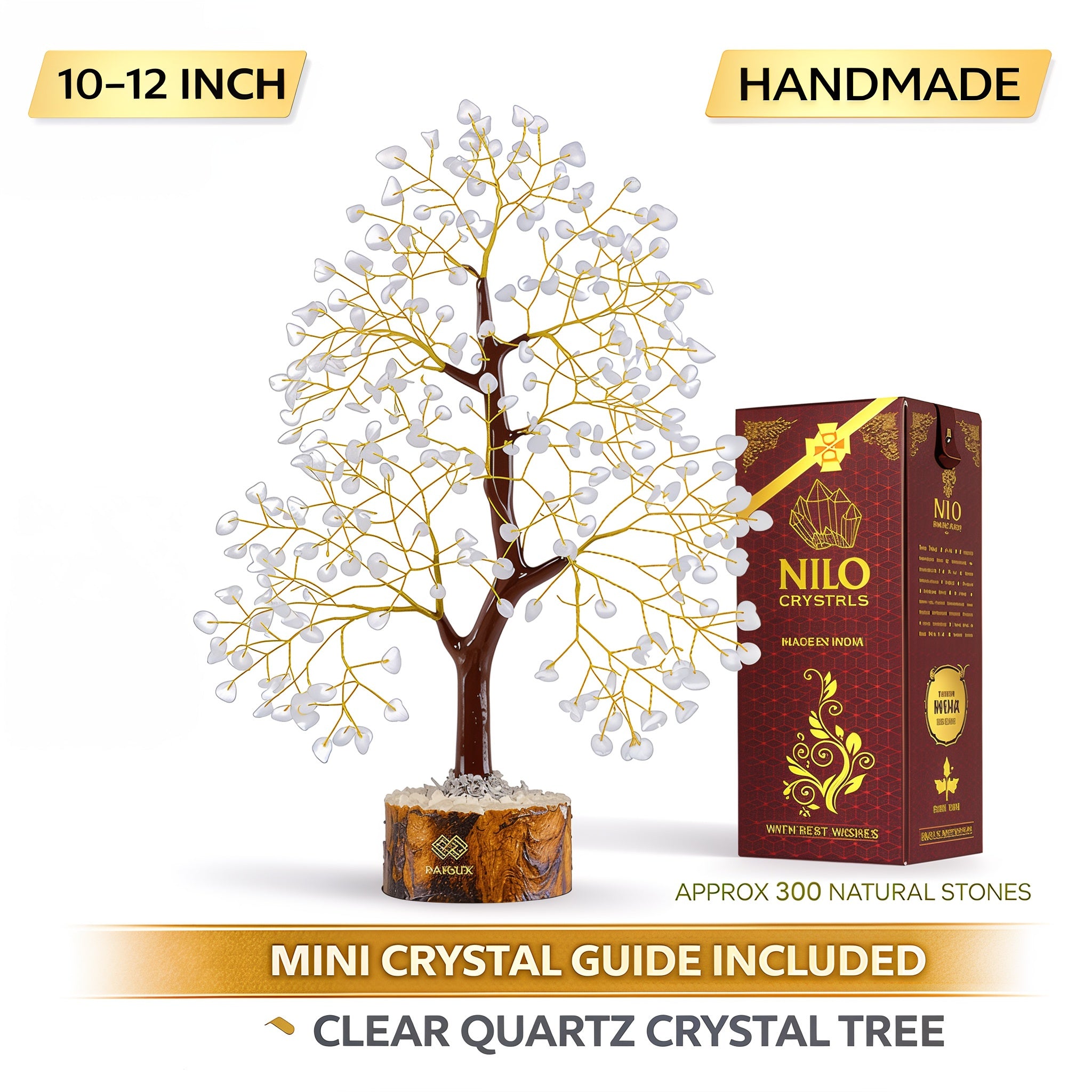 Clear Quartz Crystal Tree of Life – Natural Healing Crystal Decor for Home Office Desk, Spiritual Feng Shui Ornament, Positive Energy Crystal Gift for Women & Men, Meditation Reiki Decor, Living Room Ornament, Gift Box Included with Mini Crystal Guide