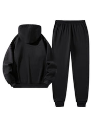 2pcs Cartoon NORWAY Letter Drawstring Hoodie and Sports Trousers Set | Casual Hooded, Slight Stretch Fabric, Patterned, Loose Fit for Men, Ideal for Fall/Winter