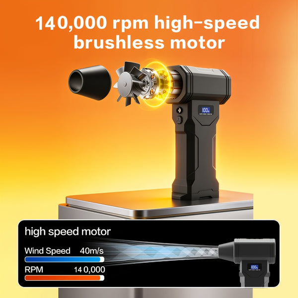 140000RPM Violent Turbofan And Handheld Vacuum Cleaner, 4-Speed, LCD Display, Wireless Vacuum Cleaner, Handheld Fan, Yard Garden Cleaning Tool, Snow Leaf Blower for Portable Air Blowers for Computers, Keyboards, Outdoor Yard Car Cleaning