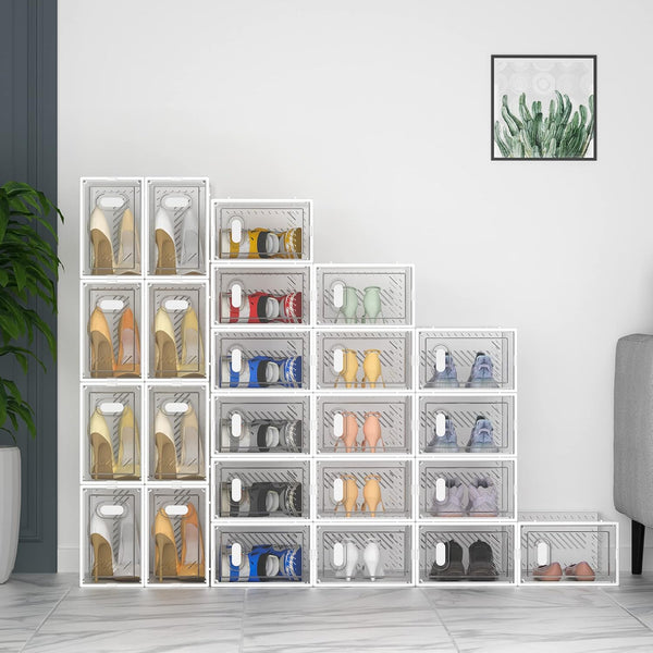 SIMPDIY Shoe Storage, 12 Pack Shoe Organizer for Closet, Shoe Boxes Clear Plastic Stackable Shoe Containers with Lids for Size 10