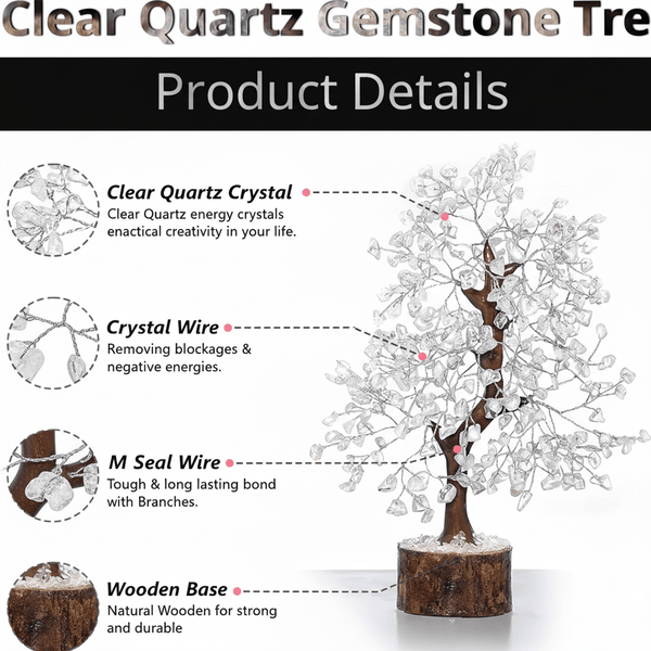 Clear Quartz Crystal Tree – Natural Healing Crystal Decor for Home Office Desk, Spiritual Feng Shui Ornament, Positive Energy Crystal Gift for Women Men, Meditation Reiki Decor, Living Room Ornament, Gift Box Included with Mini Crystal Guide