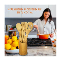 Wooden Kitchen Utensils Set |kitchen accessories Four Wooden Spoons for Kitchen | Three Bamboo Ladles Kit | Gift Utensils Kit | Kitchen Set