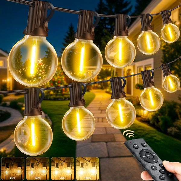 Outdoor Festoon Lights|LED Fairy Lights -65ft/100ft/150ft LED Garden String Light 20/30/45M+2 (Spare) Bulbs, IP65 WaterproofDimmable Timer G40 Bulbs Hanging Patio Lighting with Remote Control for Balcony Garden Gazebo Patio Awning Wedding Party (No Button