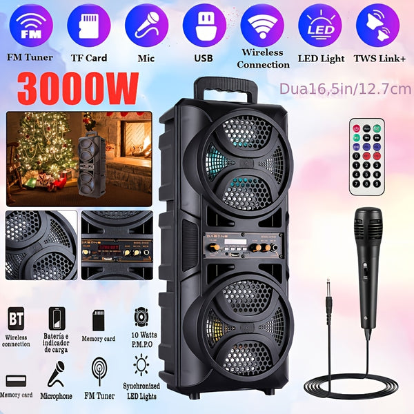 3000W Dual 16.51cm Portable Wireless PA Wireless Speaker -Wireless Speaker With Subwoofer, Wireless Speakers Loud Sound Powerful, Speaker Sound System, Karaoke Speaker System With Microphone, Remote Control, MP3/USB/SD, LED Battery Indicator Lights