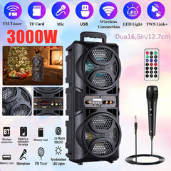 3000W Dual 16.51cm Portable Wireless PA Wireless Speaker -Wireless Speaker With Subwoofer, Wireless Speakers Loud Sound Powerful, Speaker Sound System, Karaoke Speaker System With Microphone, Remote Control, MP3/USB/SD, LED Battery Indicator Lights