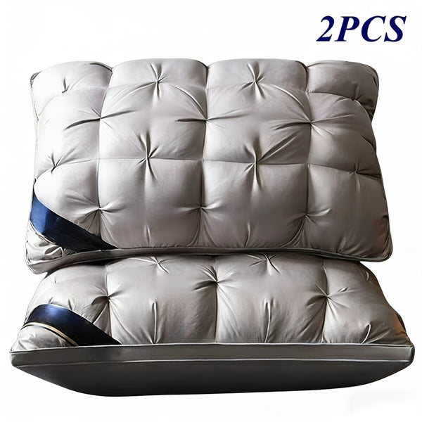 1/ 2pcs Queen Size Luxury Bed Pillows - Hypoallergenic Polyester Cover, Machine Washable All-Season Pillows for Deep Sleep, Contemporary White Design with Blue Accents - Perfect for Home, Gifts & Family Use, Elegant Bedding, Home Comfort