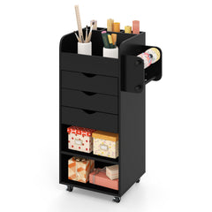 GOFLAME Rolling Storage Cart, Mobile Storage Cabinet with 3 Drawers, 2 Open Shelves, 2 Dowel Rods, Craft Utility Cart for Home, Office, Kitchen, Bathroom