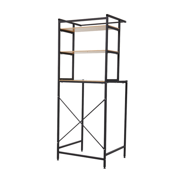 3-Tier Over Toilet Storage Rack, Freestanding Bathroom Laundry Organizer Shelf, Multi-Layer Storage Cabinet for Towels, Detergent, and Plants, White/Black