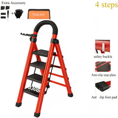 2/3/4/5-Step Ladder, Lightweight Folding Step Stool With Extra-Wide Anti-Slip Steps, 149.69 KG Capacity, Compact Space-Saving Design For Home, Kitchen.