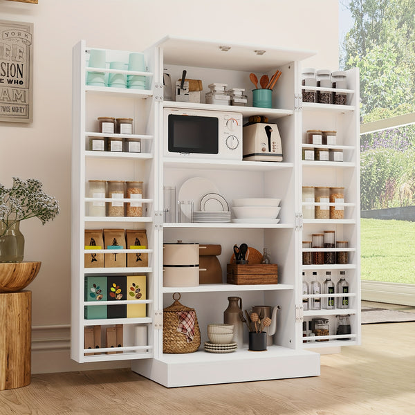 Freestanding Kitchen Pantry Storage Cabinet, White, Adjustable Shelves, 3-Level Design, 60cm W x 40cm D x 120cm H, Easy Assembly, Spacious Storage for Kitchen, Home Office, Bedroom, Bathroom