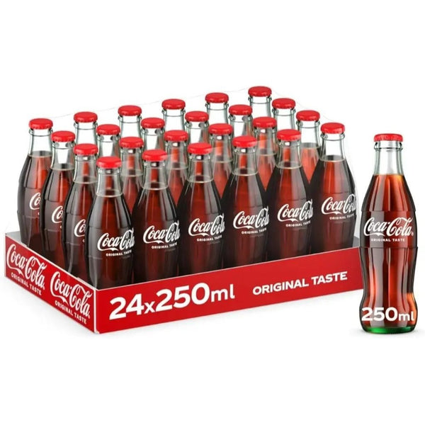 Coca-Cola Original Glass Soft Drink 24 x 250ml Premium Glass Bottles Party, Ideal for BBQs, Parties & Family Event