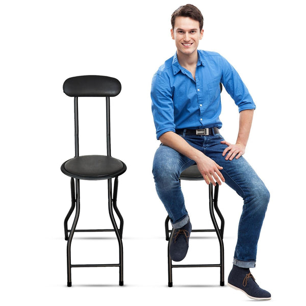 Black Folding Bar Stool Padded High Back Chair Stools For Breakfast Bars Kitchens Foldable Seat Non Slip Feet Durable Frame Lightweight Easy to Fold Ready to Use