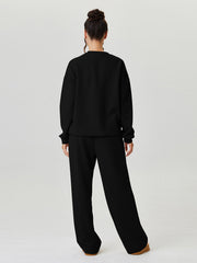 Women'S Minimalist Round Neck Loose Top And Exposed Stitch Trousers Co-Ord, Soft Womenswear