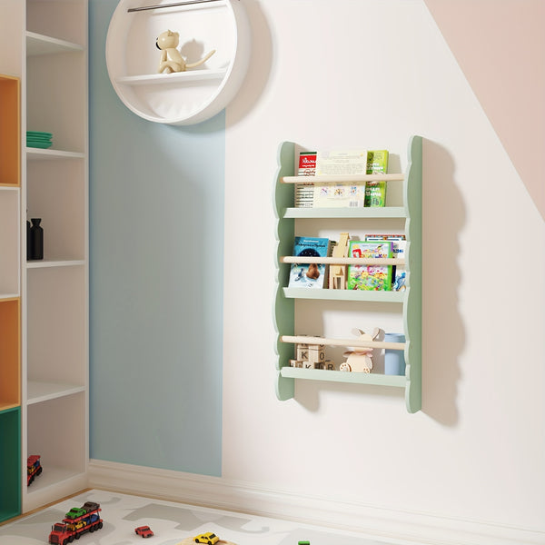 1pc Bookshelf Ledge | Book Organizer with Bookshelves, Pine E1 MDF, Green, Cubby Shelf, Freestanding, Suitable for Various Room Types